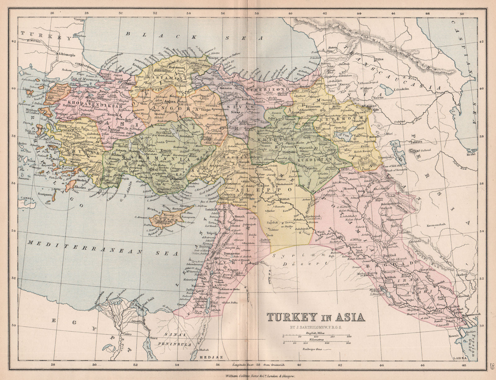 Turkey in Asia'. Levant Syria Cyprus Mesopotamia Railways.BARTHOLOMEW 1878 map